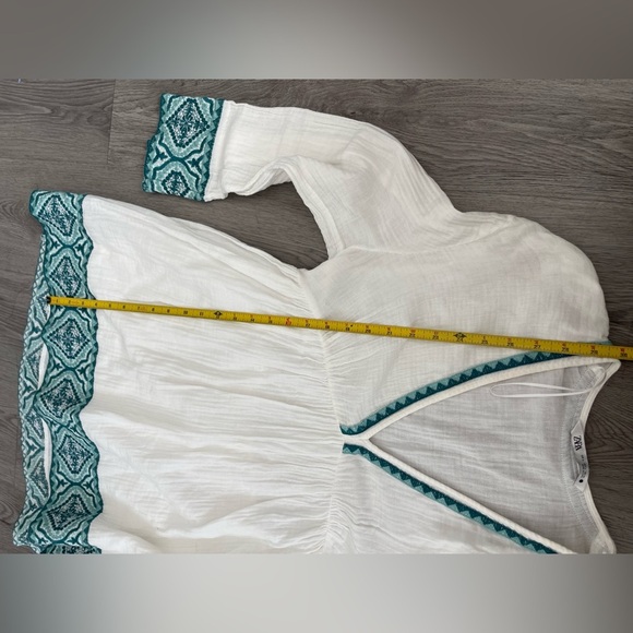 Zara embroidered white and green bohemian dress small - Picture 5 of 11